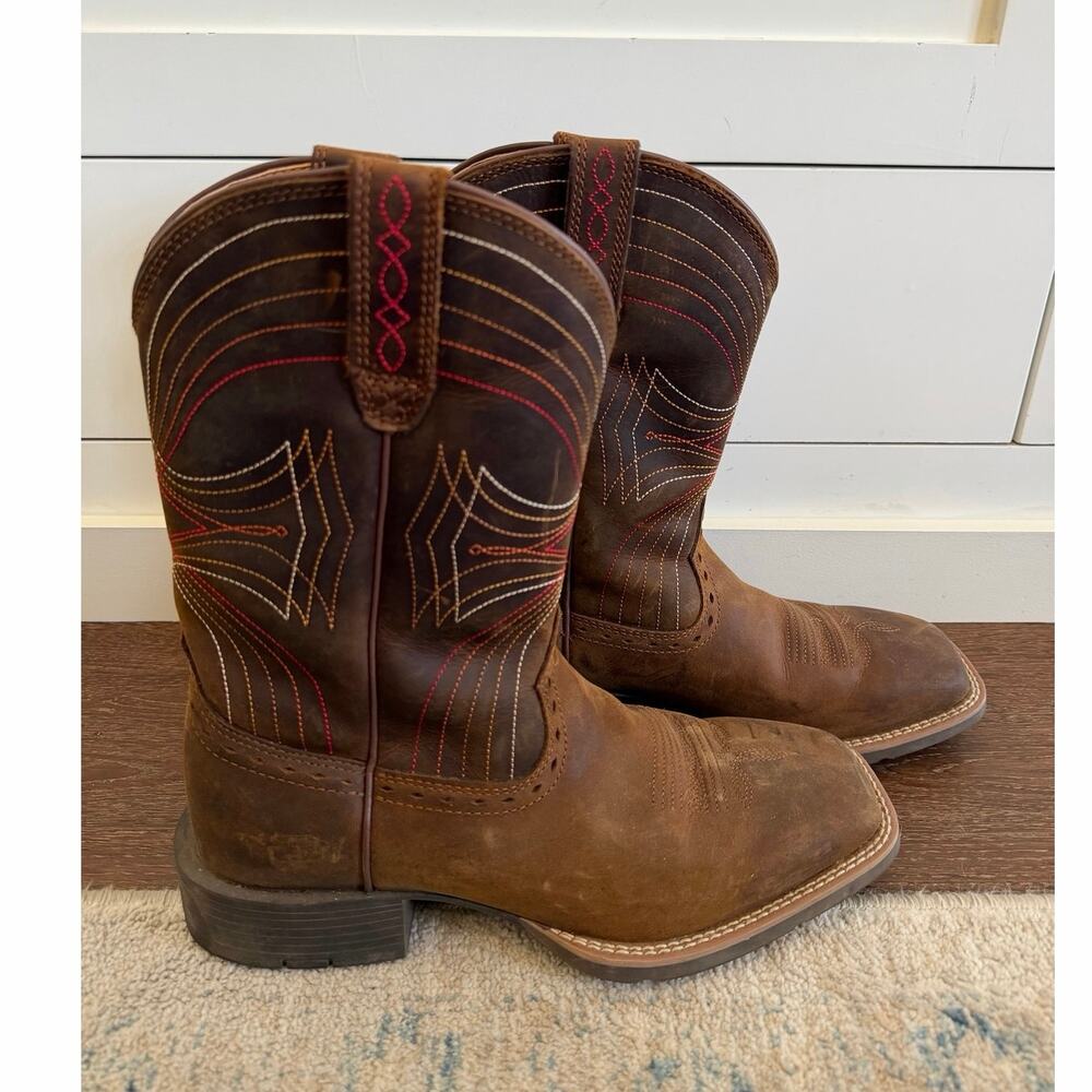 Ariat Sport Wide Square Toe Leather Cowboy Boots Men’s Sz 7.5 - Picture 3 of 10